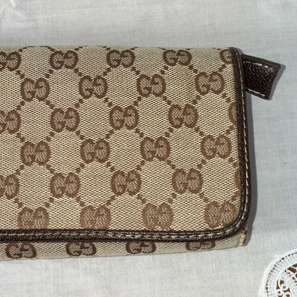 Vintage Gucci GG Monogram Canvas Bow Clutch Bag Brown Tan Y2K 90s Logo Designer - Picture 11 of 15